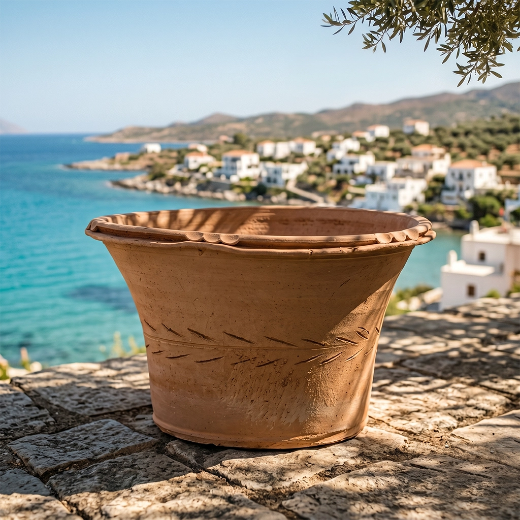 Alternative view of Ghiveci ceramic pentru flori lucrat manual Vasilikos Cod: 8a